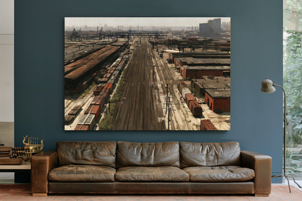 Industrial Rail Yard Hazy Afternoon View by Bella Frye