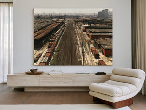Industrial Rail Yard Hazy Afternoon View by Bella Frye