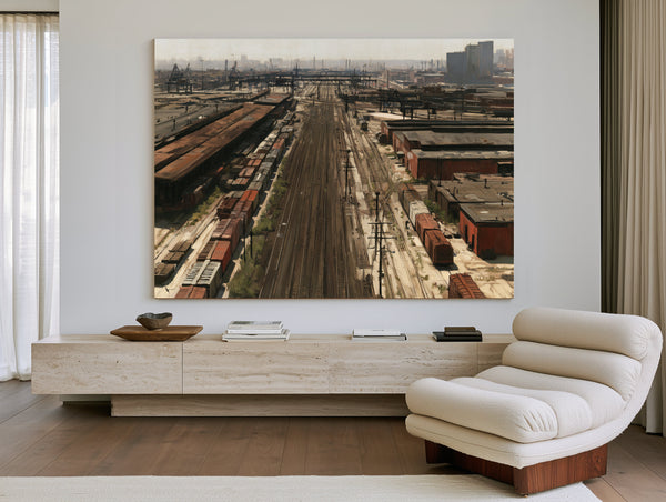 Industrial Rail Yard Hazy Afternoon View by Bella Frye