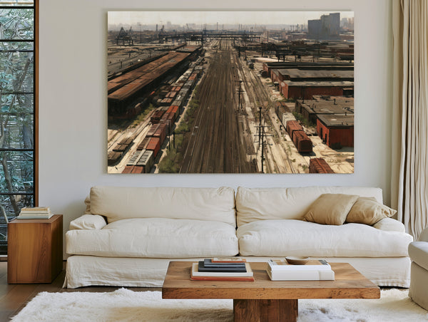Industrial Rail Yard Hazy Afternoon View by Bella Frye