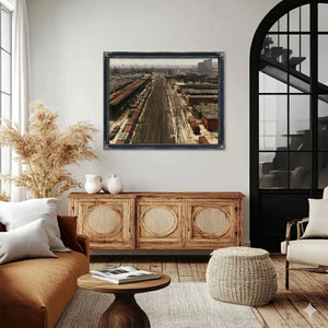 Industrial Rail Yard Hazy Afternoon View by Bella Frye