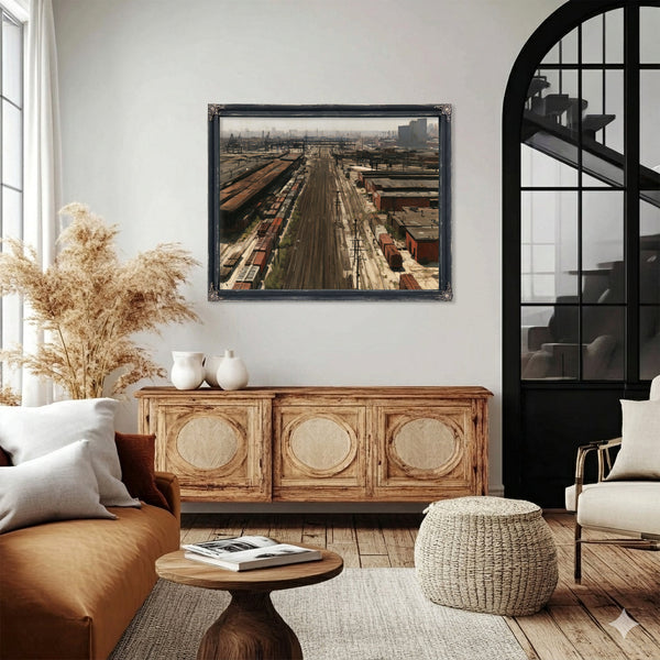 Industrial Rail Yard Hazy Afternoon View by Bella Frye