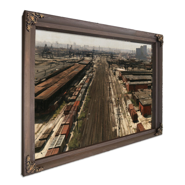 Industrial Rail Yard Hazy Afternoon View by Bella Frye