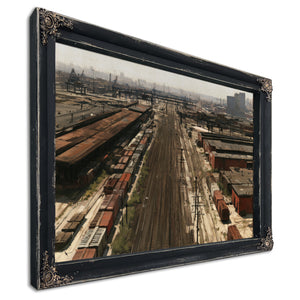 Industrial Rail Yard Hazy Afternoon View by Bella Frye