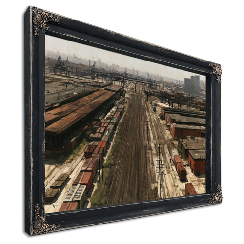 Industrial Rail Yard Hazy Afternoon View by Bella Frye