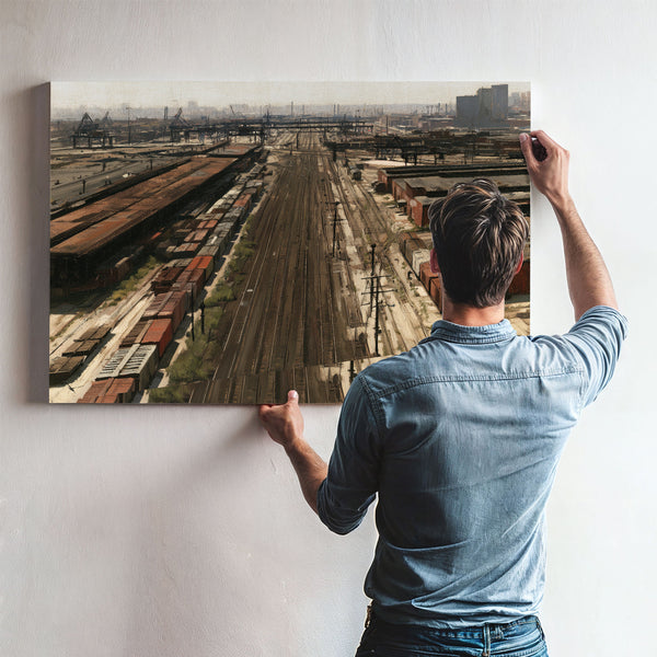 Industrial Rail Yard Hazy Afternoon View by Bella Frye