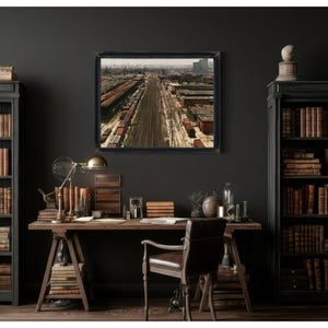 Industrial Rail Yard Hazy Afternoon View by Bella Frye