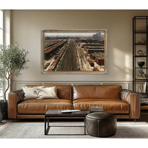 Industrial Rail Yard Hazy Afternoon View by Bella Frye