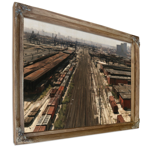 Industrial Rail Yard Hazy Afternoon View by Bella Frye