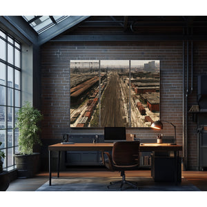 Industrial Rail Yard Hazy Afternoon View by Bella Frye