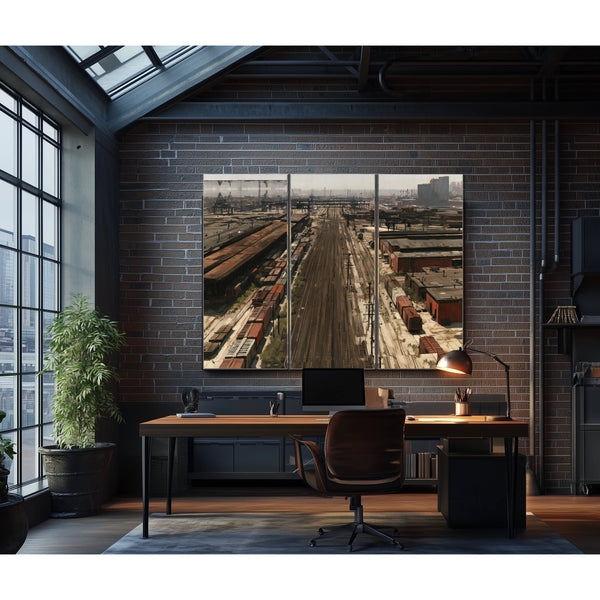 Industrial Rail Yard Hazy Afternoon View by Bella Frye