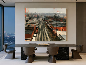 Industrial Rail Yard Overcast Urban Scene by Bella Frye