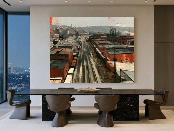 Industrial Rail Yard Overcast Urban Scene by Bella Frye