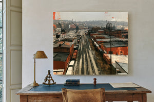 Industrial Rail Yard Overcast Urban Scene by Bella Frye
