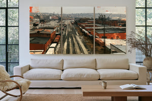Industrial Rail Yard Overcast Urban Scene by Bella Frye