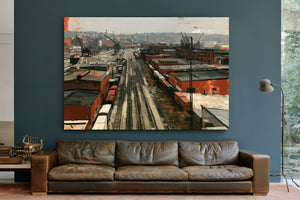 Industrial Rail Yard Overcast Urban Scene by Bella Frye
