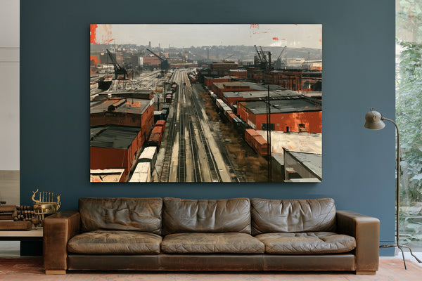 Industrial Rail Yard Overcast Urban Scene by Bella Frye