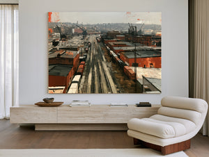 Industrial Rail Yard Overcast Urban Scene by Bella Frye