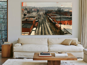 Industrial Rail Yard Overcast Urban Scene by Bella Frye
