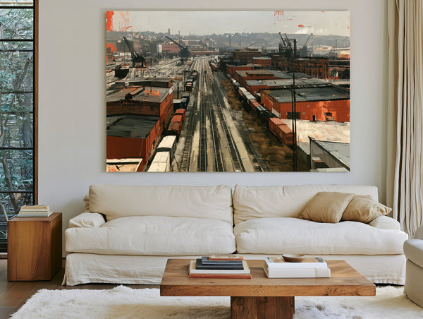 Industrial Rail Yard Overcast Urban Scene by Bella Frye