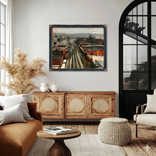 Industrial Rail Yard Overcast Urban Scene by Bella Frye