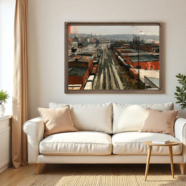 Industrial Rail Yard Overcast Urban Scene by Bella Frye