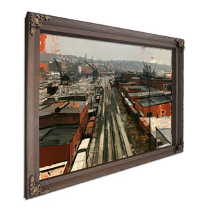 Industrial Rail Yard Overcast Urban Scene by Bella Frye