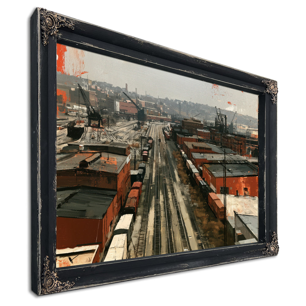 Industrial Rail Yard Overcast Urban Scene by Bella Frye