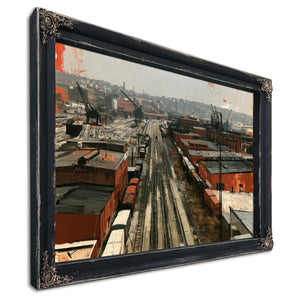 Industrial Rail Yard Overcast Urban Scene by Bella Frye