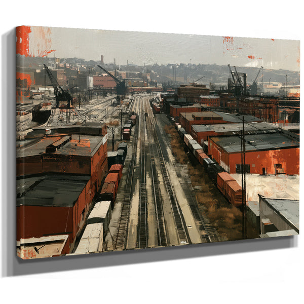 Industrial Rail Yard Overcast Urban Scene by Bella Frye