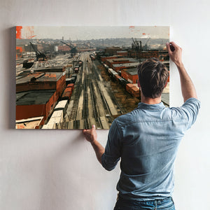Industrial Rail Yard Overcast Urban Scene by Bella Frye