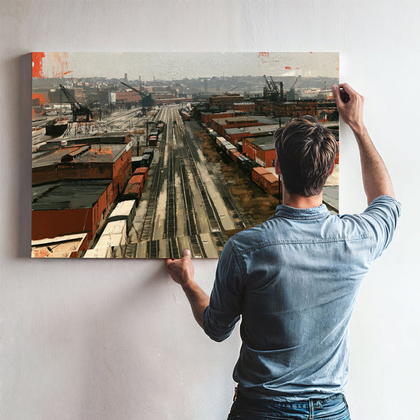 Industrial Rail Yard Overcast Urban Scene by Bella Frye