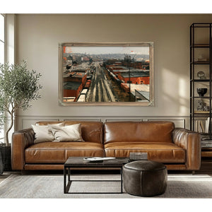 Industrial Rail Yard Overcast Urban Scene by Bella Frye