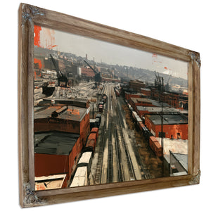 Industrial Rail Yard Overcast Urban Scene by Bella Frye