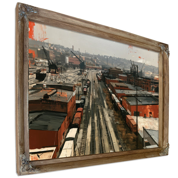 Industrial Rail Yard Overcast Urban Scene by Bella Frye