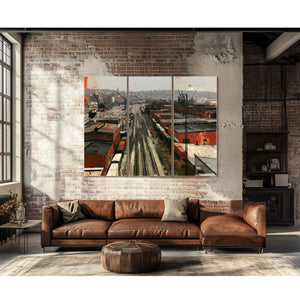 Industrial Rail Yard Overcast Urban Scene by Bella Frye