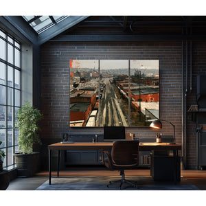 Industrial Rail Yard Overcast Urban Scene by Bella Frye