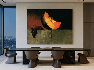 Melon Slice And Grapes On Stone Ledge by Bella Frye
