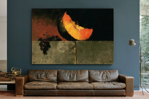 Melon Slice And Grapes On Stone Ledge by Bella Frye