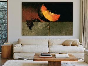 Melon Slice And Grapes On Stone Ledge by Bella Frye