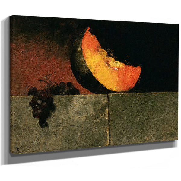 Melon Slice And Grapes On Stone Ledge by Bella Frye
