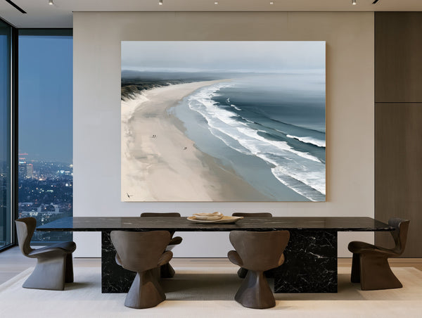 Misty Beach Shoreline With Rolling Waves by Bella Frye