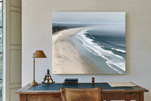 Misty Beach Shoreline With Rolling Waves by Bella Frye