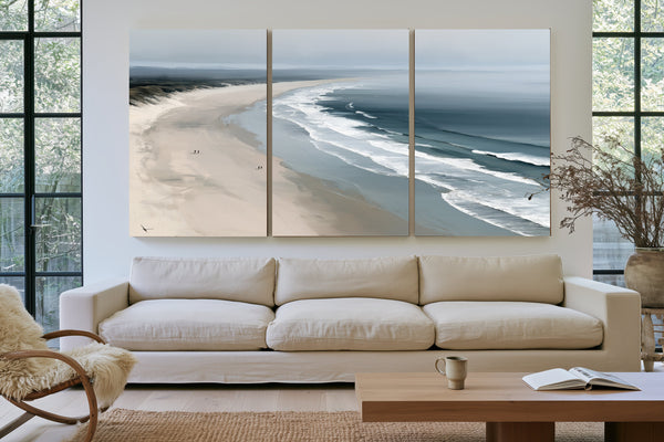 Misty Beach Shoreline With Rolling Waves by Bella Frye