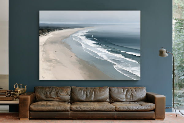 Misty Beach Shoreline With Rolling Waves by Bella Frye