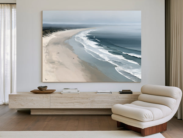 Misty Beach Shoreline With Rolling Waves by Bella Frye