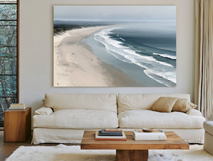 Misty Beach Shoreline With Rolling Waves by Bella Frye