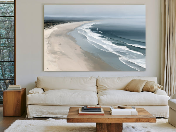 Misty Beach Shoreline With Rolling Waves by Bella Frye
