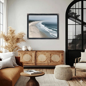 Misty Beach Shoreline With Rolling Waves by Bella Frye