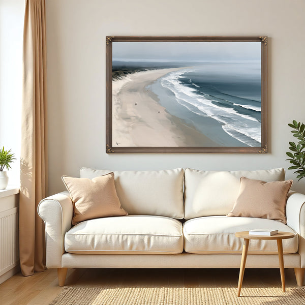 Misty Beach Shoreline With Rolling Waves by Bella Frye